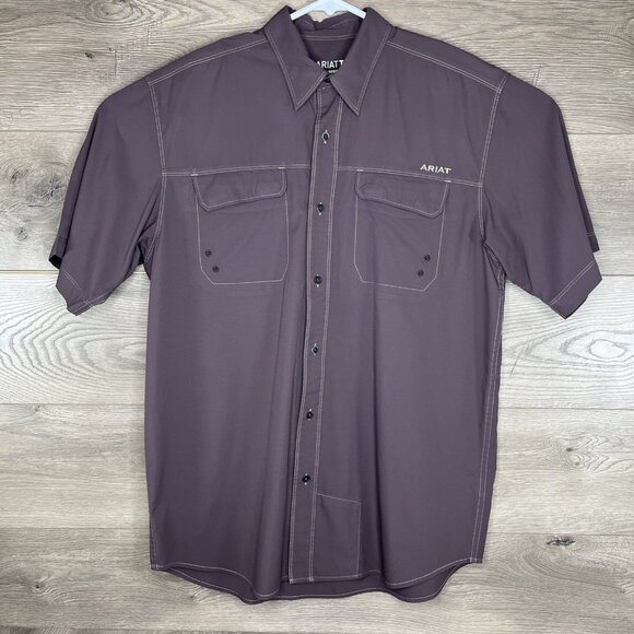 Ariat Tek Button Down Shirt Mens Med Brown  Performance Heat Series Button Up - Picture 2 of 10